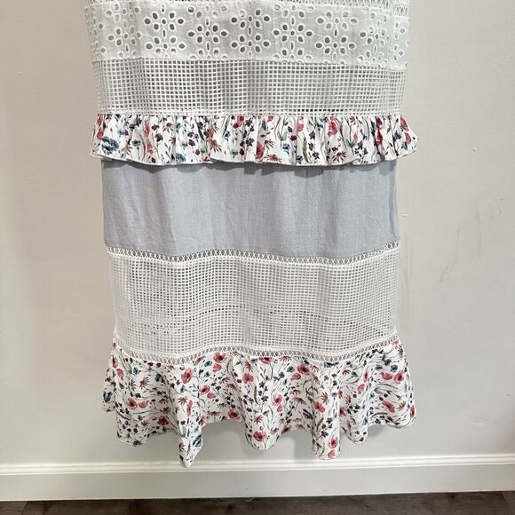 Lulus Lost In Lunar M Florance Cottagecore Linen Cotton Eyelet Tiered Maxi Dress - Picture 11 of 14